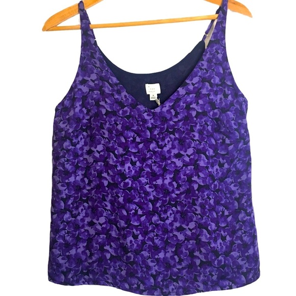 A New Day Purple Floral Lined V Neck Velvet Camisole Adjustable Straps Medium M - Picture 2 of 12